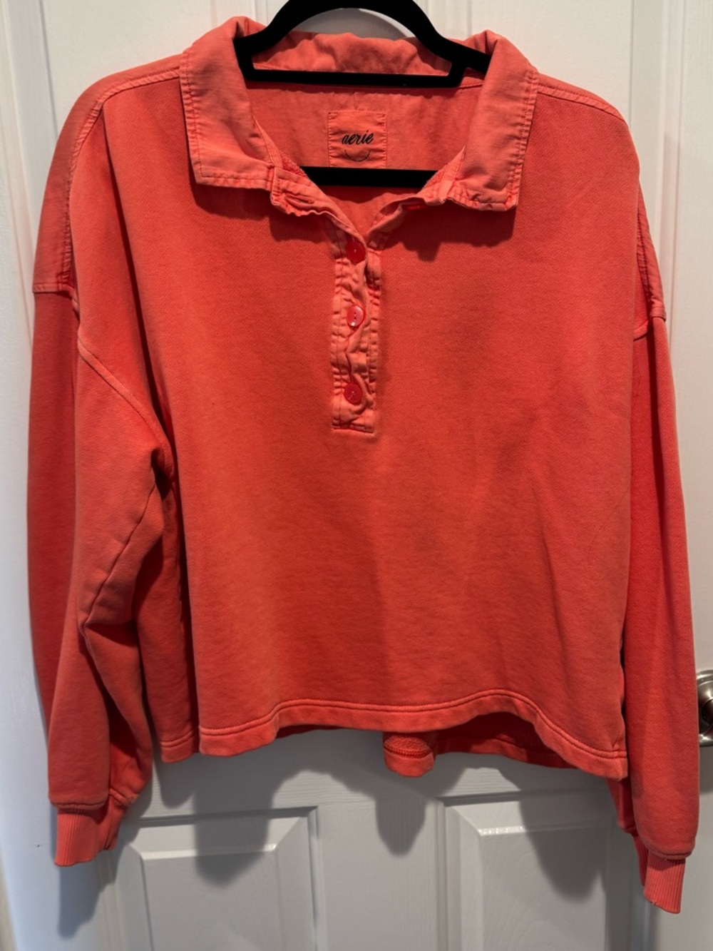 Aerie Coral Button-Front Sweatshirt Collared Pullover Size M